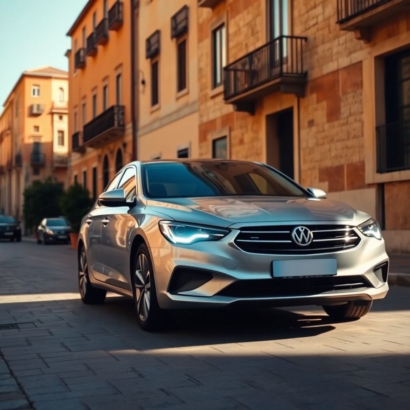 Berlina plateada aparcada en una calle soleada de Zaragoza