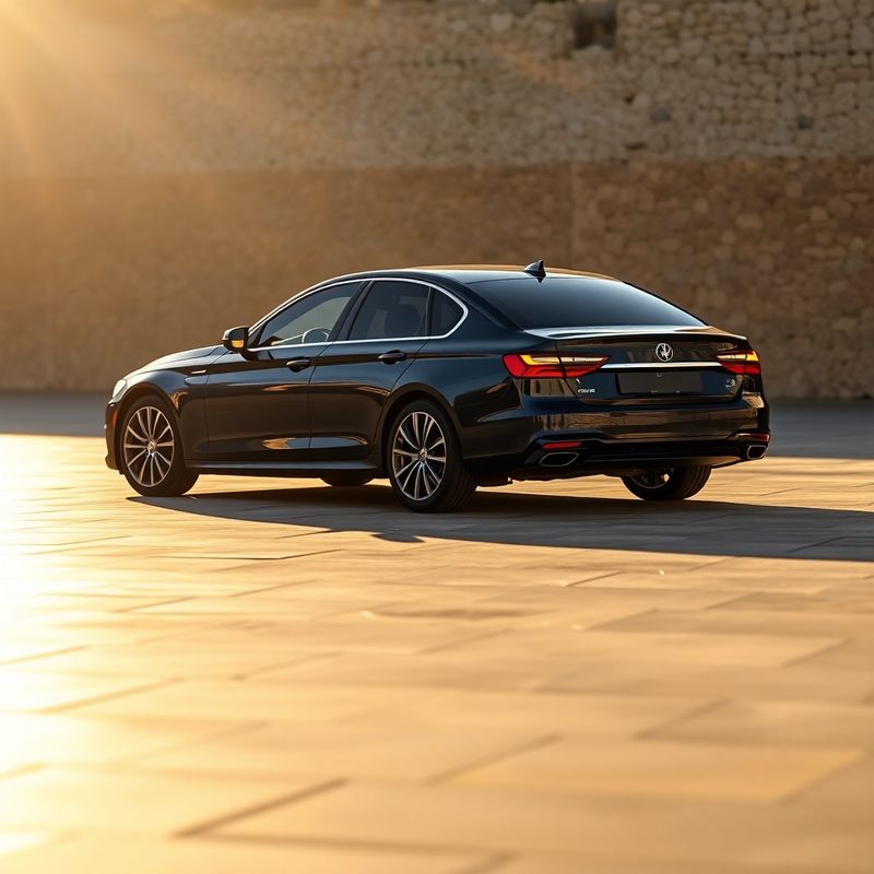 Berlina azul oscuro con luz de tarde